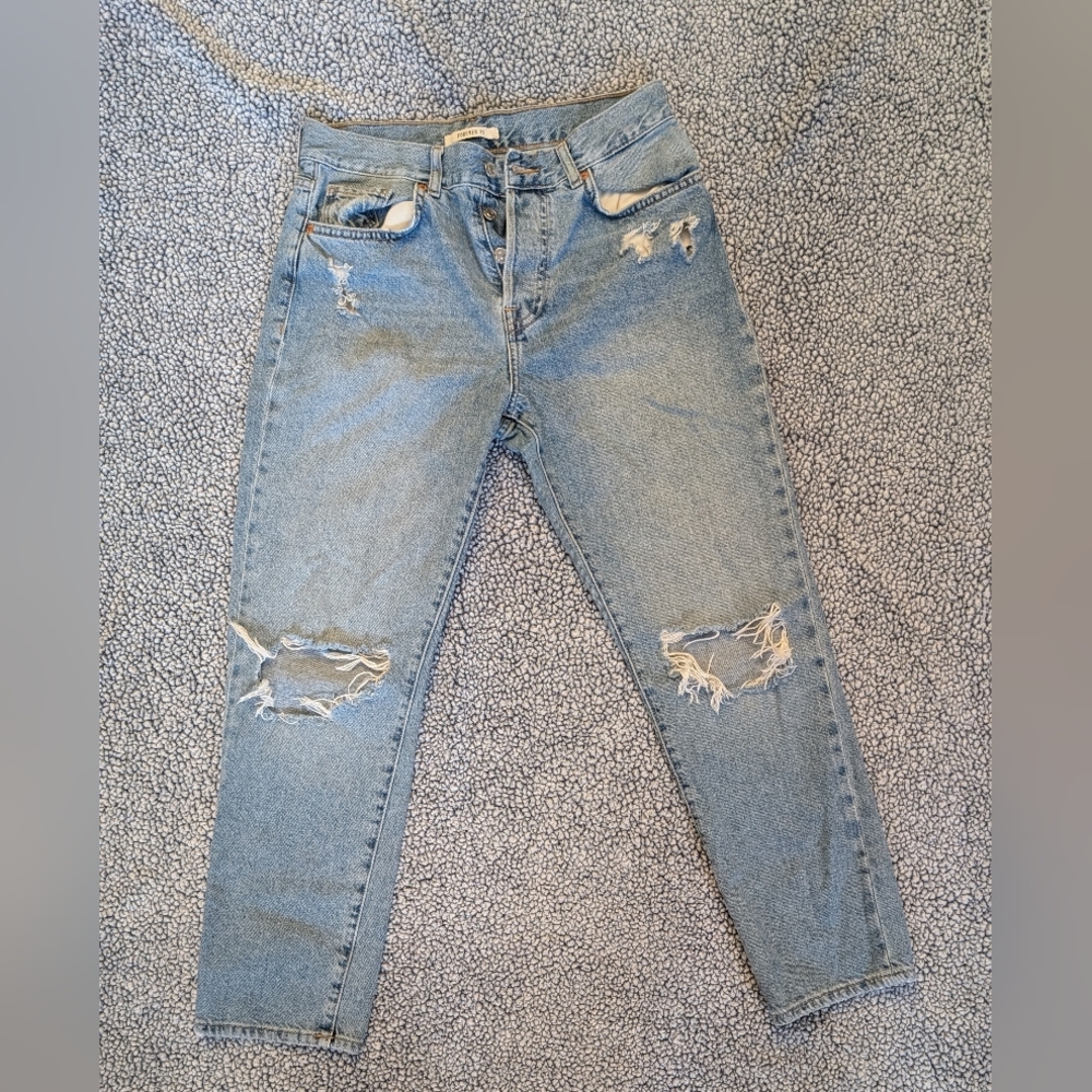 Forever 21 Light Blue Distressed Boyfriend Jeans